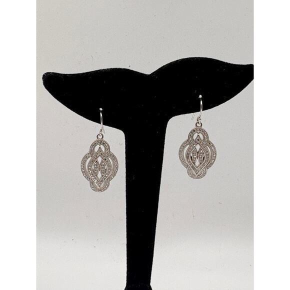 Sterling Silver CZ Fancy Flower Dangle Earrings 6.9g - Picture 10 of 15